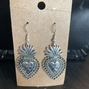 Silver Sacred Heart Earrings